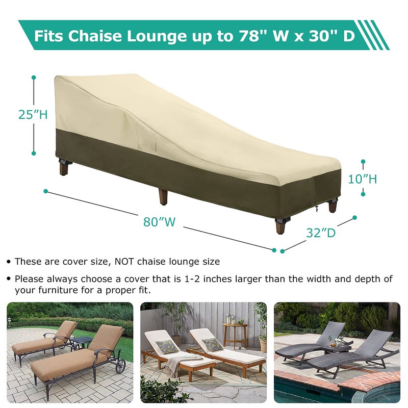 SunPatio Chaise Lounge Cover Outdoor Waterproof  Heavy Duty 2 Pack Patio Lounge Chair Cover  UV & Rip & Fade Resistant  All Weather Protection  80W x 32D x 25H inch  Beige & Olive - Image 5